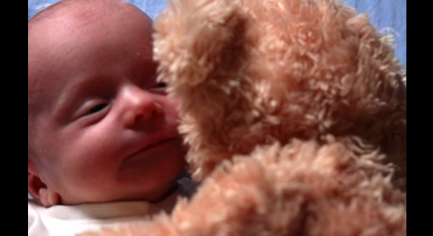 Rencontre d&rsquo;un ours en peluche avec un bébé